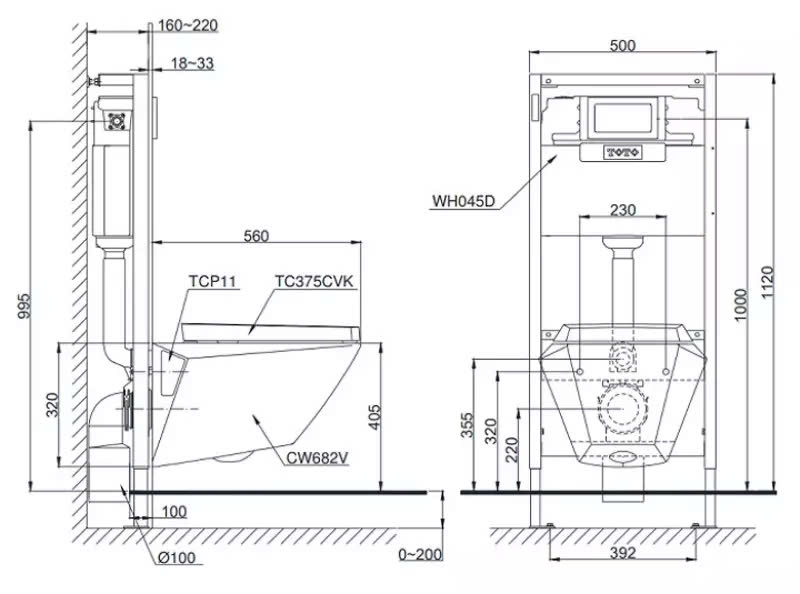 Sơ đồ lắp đặt bồn cầu treo tường