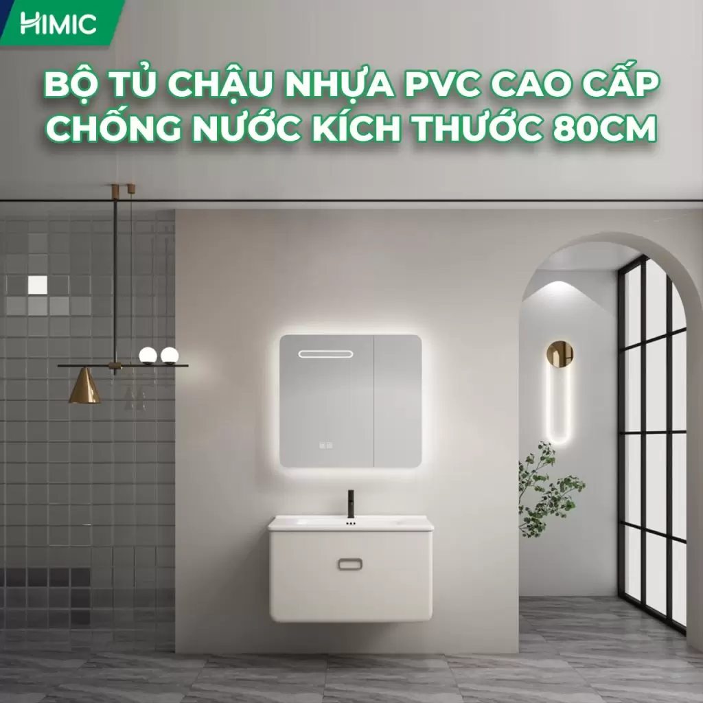 Bộ tủ chậu nhựa PVC cao cấp HM3302-80 - trắng sữa