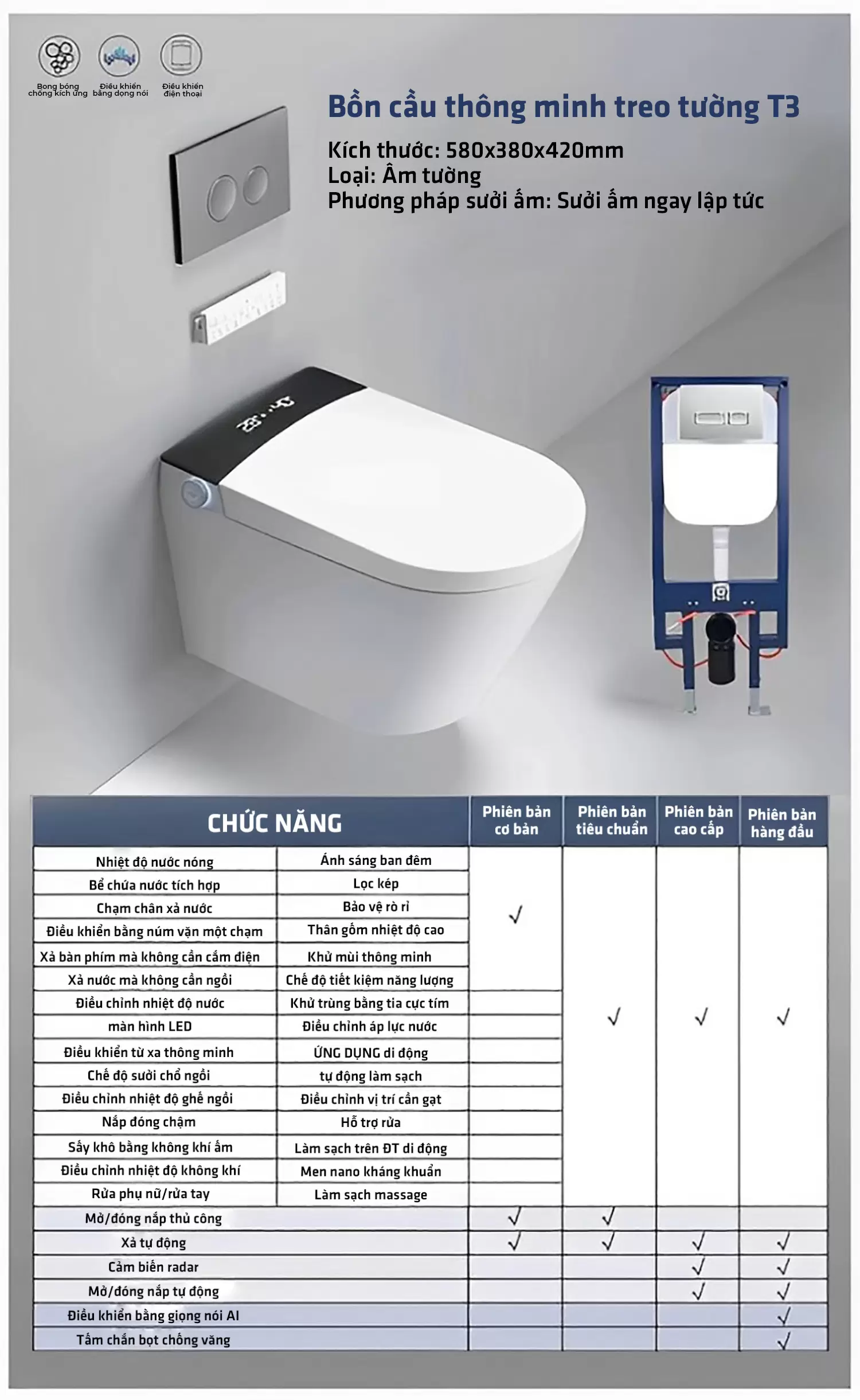 Bồn cầu thông minh treo tường HiMic Smart T3