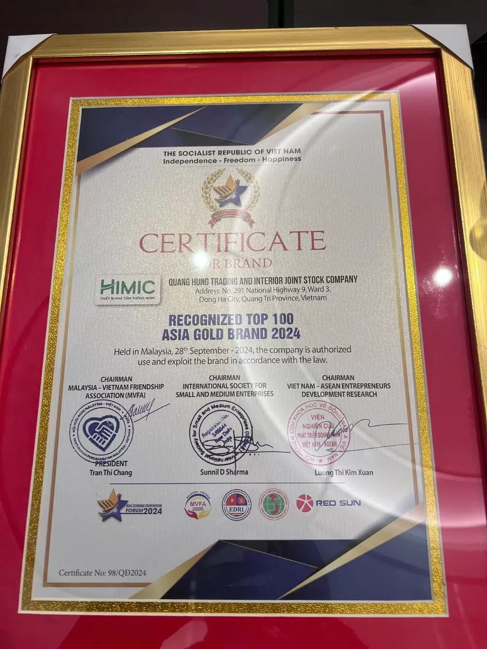 Himic được vinh danh trong Top 100 Thương Hiệu Vàng Châu Á